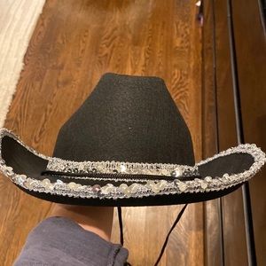 Black Sparkly Trim Costume Cowgirl Hat